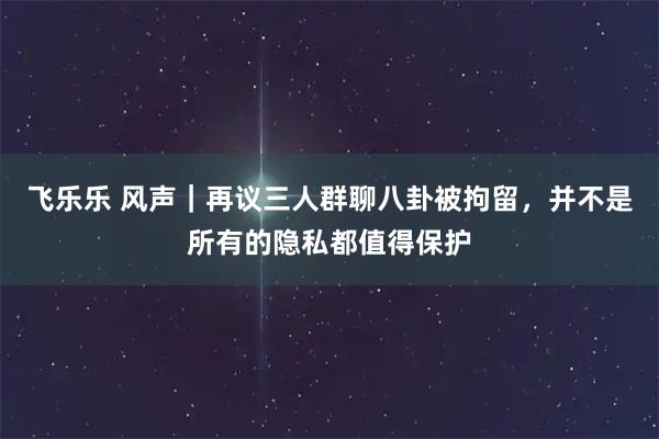 飞乐乐 风声｜再议三人群聊八卦被拘留，并不是所有的隐私都值得保护